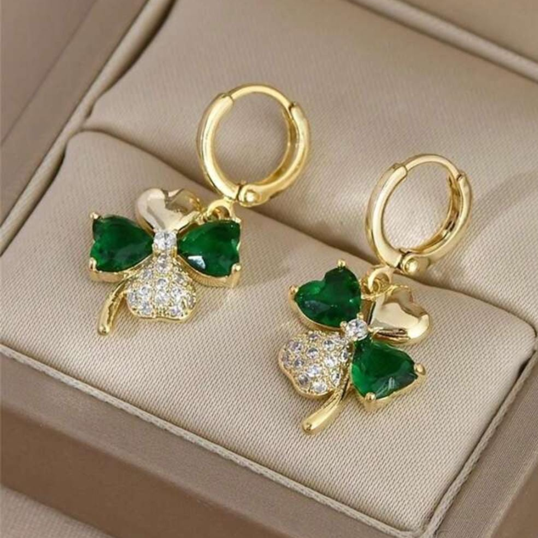 🍀Aretes de Trébol de la Buena Suerte🍀-Elegancia Dorada para Atraer Fortuna -Chapado Oro 18K