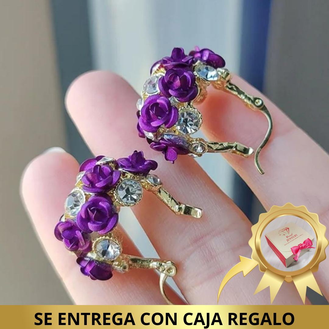 Aretes Rosas Clásicas Joyería Europea ! - Chapado Oro 18K- Diseño Exclusivo.