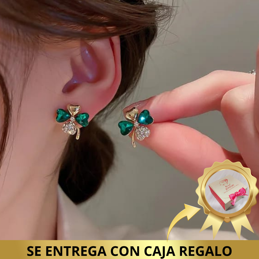 🍀Aretes de Trébol de la Buena Suerte🍀-Elegancia Dorada para Atraer Fortuna -Chapado Oro 18K